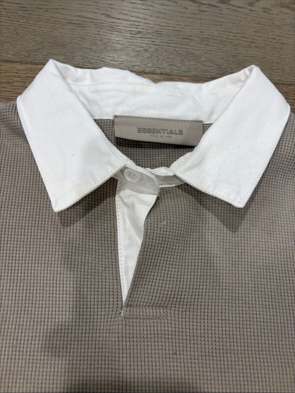 Fear of God ESSENTIALS Beige Rugby Pullover with White Collar - Picture 7 of 15